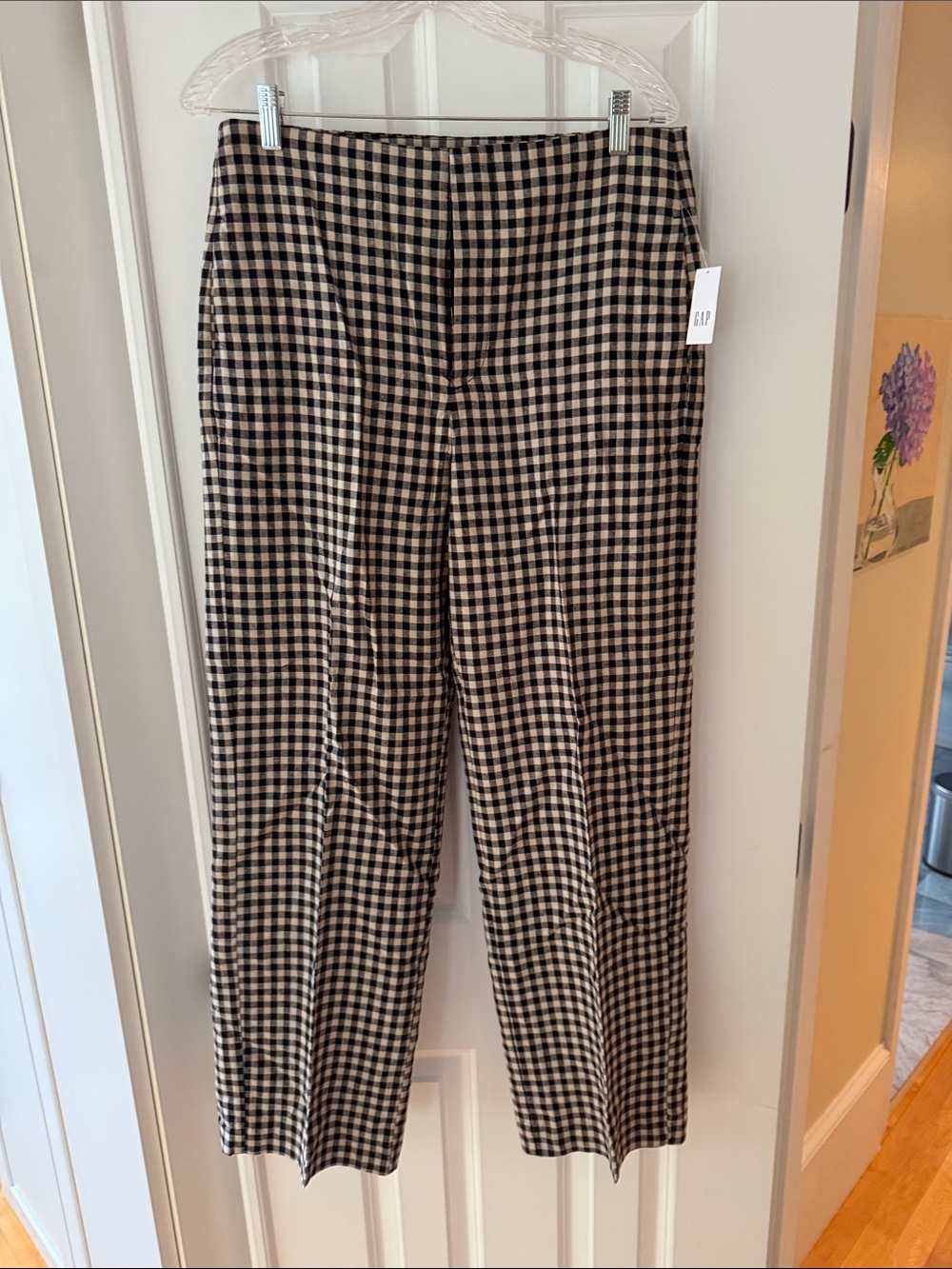 GAP Women’s Black and Cream Gingham Linen Slacks NWT